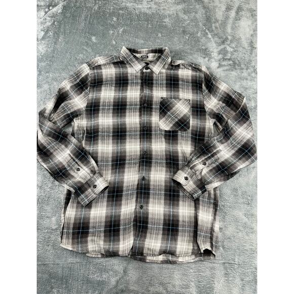Men’s Volcom XL Black/Grey Plaid Flannel Button-Down Shirt – Excellent Condition - Picture 1 of 10